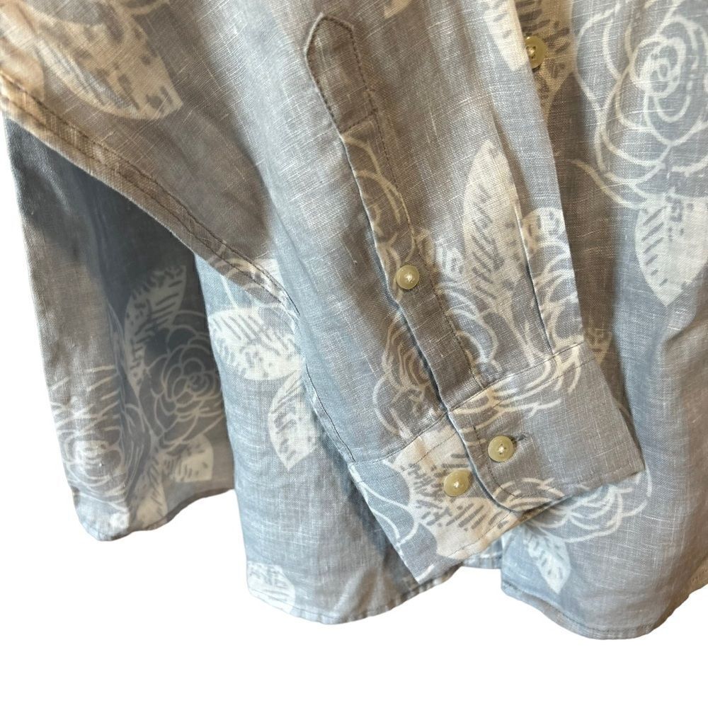 Blue By Saks Fifth Avenue Floral Linen Long Sleeved Slim Fit Button Down Shirt — image 6 of 8